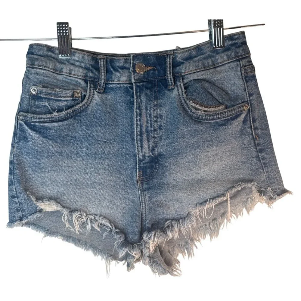 2/$30 ZARA Size 4 Light Blue High-Waisted Distressed Denim Shorts - Picture 1 of 11